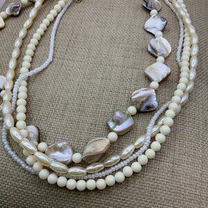 AVON Vintage Mother of Pearl Multi Strands Beaded Faux Pearl Necklace